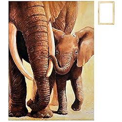 ufengke Kit Pintura de Diamantes 5D Dos Elefantes Punto de Cruz Diamante Completo DIY para Amantes del Arte, con Marco de Madera, Diseño 25x39cm