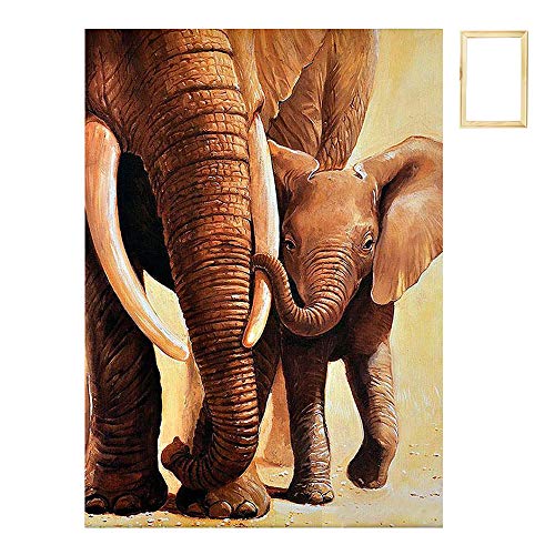 ufengke Kit Pintura de Diamantes 5D Dos Elefantes Punto de Cruz Diamante Completo DIY para Amantes del Arte, con Marco de Madera, Diseño 25x39cm