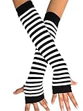 Punk Gothic Horizontal Stripes Hand Arm Warmer Finger Gloves