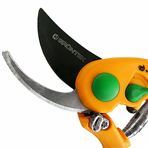 GRÜNTEK Gartenschere FLAMINGO, TEFLON beschichtet, Pflanzenschere mit variablen Öffnungsweite und kraftsparenden Anti-Rutsch Griffen, Baumschere Bypass - 8