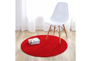 Fouriding Round Circular Area Rugs Solid Carpets Home Cozy Mat Bedroom Luxurious Floor Pads for Living Room (Red, Diameter:1.9ft)