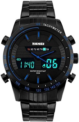 Longqi Male Dual Display Digital LED Watches Men Quartz Wristwatches (Blue)