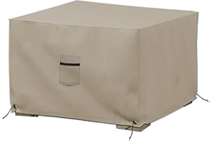 Covers & All Square Ottoman Cover, 12 Oz, Made of Cover Max Fabric with Waterproof & UV-Resistant Properties, Suitable for Indoors/Outdoors (21" W x 21" L x 17" H Inches, Beige)
