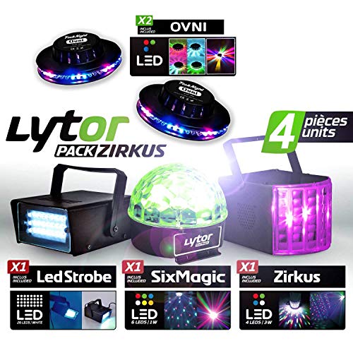 PACK ZIRKUS LytOr 5 Jeux de lumière stroboscope + dôme ASTRO 6 LEDs + Derby 4 LEDs RGBW + 2 effets OVNI