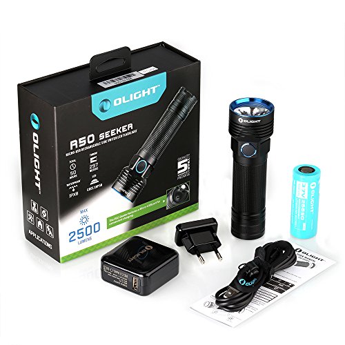 Olight® R50 Seeker Taschenlampe max. 2500 Lumen mit Cree XLamp XHP50 LED und Micro-USB-Ladeanschluss - wiederaufladbar, schwarz