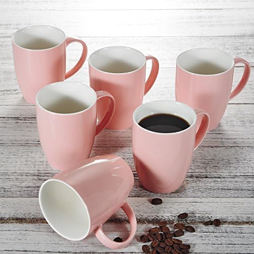 Panbado® 6 Piece 5" Porcelain Mug Set Coffee Mug Ceramic Tea Cup Set,Pink,370ml