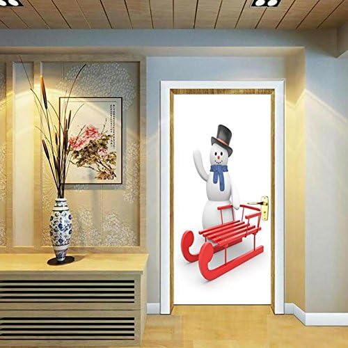 YINGER Navidad Pegatina de pared Dibujos animados Lindo muñeco de nieve Pegatinas Papel pintado de altura Impermeable Arte de pared de la puerta con habitación de bebé Decoración de dormitorio infantil , Blanco