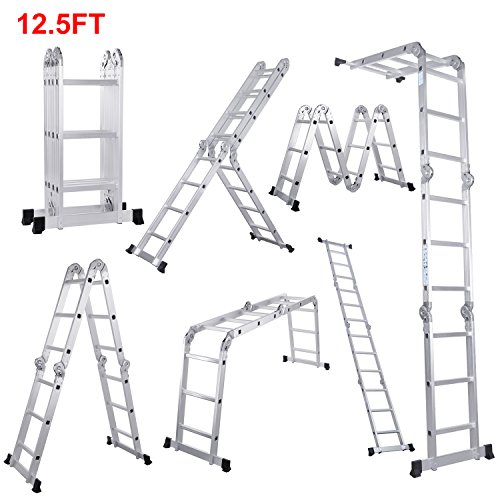 Lifewit Leiter Alu Mehrzweckleiter 3.8M Vielzweckleiter 3X4 Sprossen Stufenleiter Anlegeleiter Stehleiter Treppenleiter Klappleiter