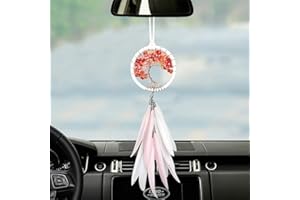 Betylifoy Árbol de la Vida Pequeño Atrapasueños Chakra Atrapasueños Interior del Coche Espejo Retrovisor Adorno Colgante Boho Ventana Colgando Decoraciones Artesanía Regalo (Rosado)
