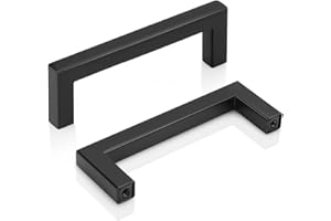 PinLin 5 Pack Kitchen Door Handles 96mm Hole Centre Flat Black Cabinet Handles Stainless Steel Square Cupboard T Bar Handle (Screws Included)