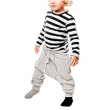 Covermason Niño Manga larga Rayas camiseta Tops y Haren Pantalones (1 conjunto) (4 años, Gris)