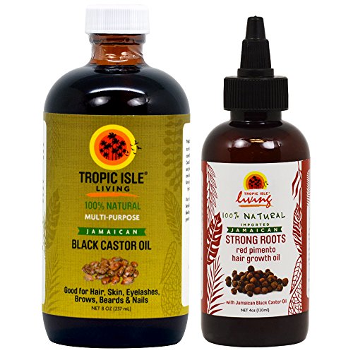 Tropic Isle Living Jamaican Black Castor Oil 8oz & Strong Roots Red Pimento Hair Growth Oil 4oz SET by Tropic Isle Living