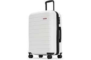 GinzaTravel Valigia con 4 ruote doppie con ruote rigide, bagaglio a mano piccolo, 50,8 cm, medio 61 cm, grande 61 cm, resistente, antigraffio, carrello da viaggio, bianco, Large:28IN(76*49*30CM),
