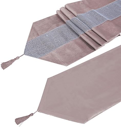 Table Runner Handmade Elegant Style Natural Table Cloth With Diamante Strip And Tassels for Weddings and Holidays 180cm (Champagne)