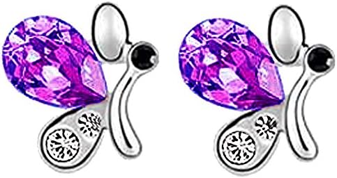 SCORPIUS GIFTS Crystal Zircon Jewel Butterfly Stud Earrings In FREE Organza Gift Bag! - (PURPLE)