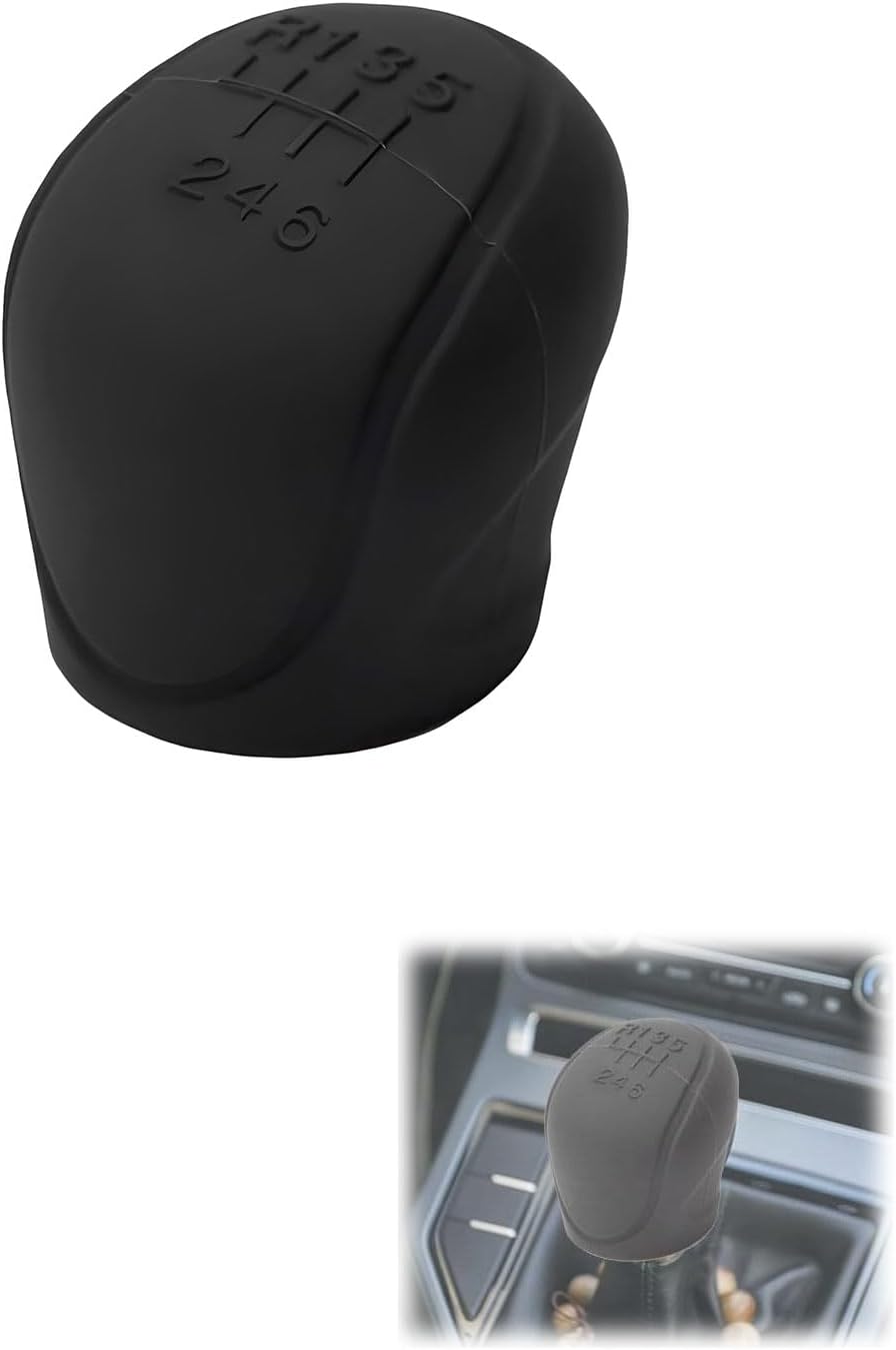 CULEB Funda universal para palanca de cambios de coche, Cubierta de Perilla de palanca de Marchas, protector de pomo adherente, Funda palanca de cambios, Silicona, Universal, Negro, 6 Marchas