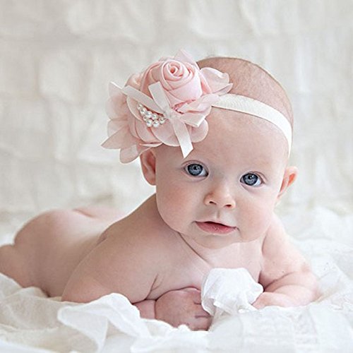 Tonsee 1PCS Rhinestone Angel Girls Baby Pearl Flowers Hairband Headbands (Pink)