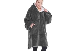 AUYUIIY Oversized Sherpa Hoodie, Wearable Hoodie Sweatshirt Blanket, Super Soft Warm Comfortable Blanket Hoodie, One Size Fits All - Adults Kids Men Women