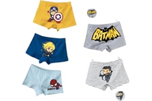 FEIFEI'S BOW Paquete de 5 calzoncillos de algodón para niños y niños, diseño de superhéroe Spiderman, Batman, ropa interior de algodón, caja de regalo