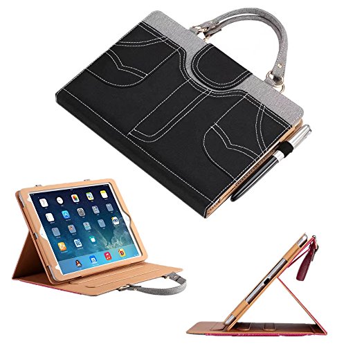 iPad Mini 2 Case, iPad Mini 2 Cover, iPad 2 Case Mini, TechCode Portable Leisure and Fashion Handbag Slim PU Leather with Handle Pocket Stand Carrying Case Cover with Pencil Holder for iPad Mini 1/2/3/4 (Black)
