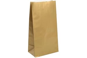UNIQUE Metallic Gold Paper Party Bags (32cm x 13cm) 10 Count - Perfect for Celebrations and Events