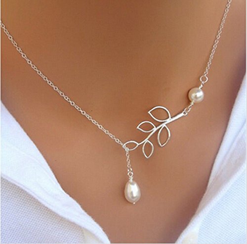 Binmer Silver Pearl Chain Necklace For Women