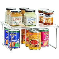 iDesign rangement cuisine, petite étagère de rangement en plastique et métal, étagère à épices empilable pour vaisselle et ingrédients, transparent et argenté