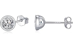 SNORSO Boucles d'oreilles Femme en Argent 925 Avec Zircone Cubique, Clous d'oreilles Rondes Cristaux de Swarovski Elements pour Femme Fille, Couleur Argent/Or jaune/Or Rose, Diamètre 3/4/5/6mm