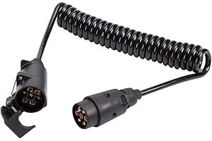 ETUKER Rallonge Remorque 7 Broches, 2m Rallonge Câble Remorque 7 Broches,12V Spirale Extension Prise de Remorquage Connecteur de Câble de Printemps de Câblage Prise(2,5m Rallonge Remorque)