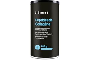 ZENEMENT Peptides de Collagène Hydrolysé de Bovins provenants de Pâturages - avec Magnésium, Acide Hyaluronique, Zinc et Vitamine C - Non Aromatisé - Haute Solubilité - 450 g