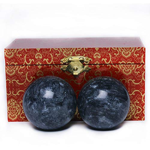 Brass Statu Gris foncé Naturel Jade Baoding Chinois Santé Exercice Stress Boules en Pierre Naturelle Couleur, Gris foncé