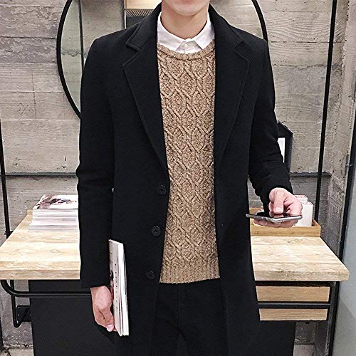 Herren Wollmantel In Schmaler Langer Wollmantel In Wolloptik Männer Nner Formale Classic Einreiher Figuring Mantel Lange Wolljacke Outwear Jungs (Color : Schwarz, Size : L)