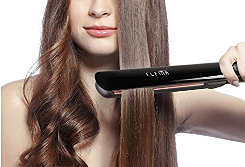 ELFINA Professionelle Glatteisen haarglätter mit breite Keramik Platte, Salon Glätteisen Keramik Haarglätter und LCD EU Stecker für Lange Haare Pflegen- Schwarz - 6