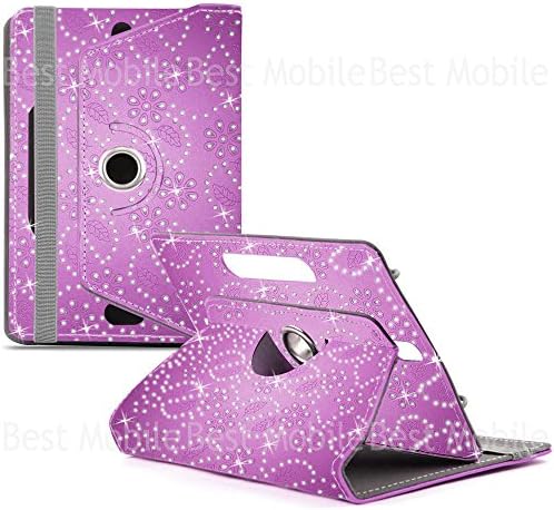 360°Rotating Diamond PU Leather Stand Case Cover Fits All Android Tablets (9" 10", Purple)