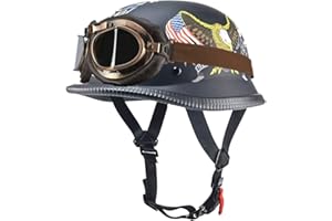 DIRERTYS Deutsch Helm Halboffenen Vintage Öffnen Motorradhelm Halb-Helm ECE-Zertifizierung Chopper Helm mit Sonnenbrille für Mopeds Cruiser Vintage Jet Helm Schnellverschlussschnallen M-XXL