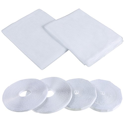 Faburo 2pcs Window Insect Screen Net Mesh Fly Bug Mosquito Protector with 4 Rolls Self-adhesive Tapes