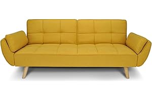 SAMIRA Divano letto clic clac in tessuto giallo - Divano 3 posti mod. Ambra piede legno naturale