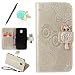 Produktbild Uposao Gold PU Lederhülle Für Samsung Galaxy J3 (2017)/ J330F Hülle Samsung Galaxy J3 Pro (2017) Samsung Galaxy J3 (2017) Duos Handyhülle Bling Diamant Druck Eule Owl Totem Muster Flip Case Ledertasche Book Type Wallet Backcover Klapphülle Brieftasche und Magnetverschluss Schutzhülle mit Eingabestift Stylus Pen, Blau Blumen Staub-Stecker
