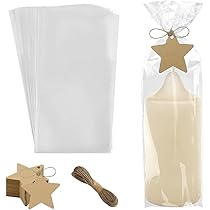 Jodsen 50 sacchetti trasparenti per caramelle in cellophane, 20 x 30 cm, con 50 nastri colorati, sacchetti piatti richiudibili in cellophane OPP trasparenti, adatti per caramelle, biscotti, dessert