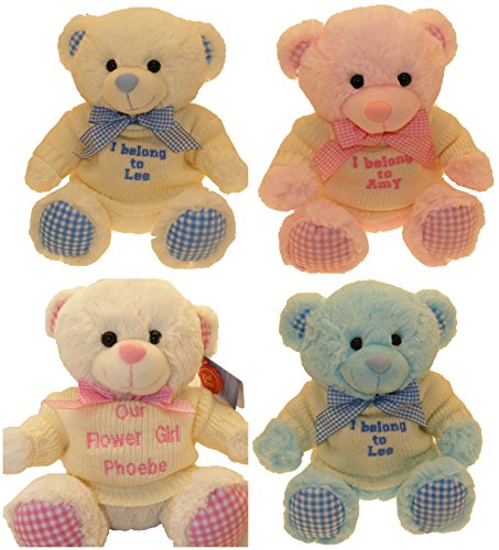 Personalised Teddy Bear, Pink, Blue, Baby Gifts, Birthday Gift, Wedding Favour, Christening/Baptism Gift, Shower Gift. (Cream & Blue)