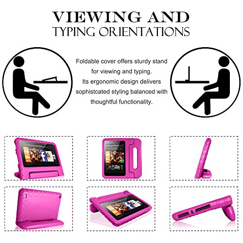 AFUNTA Feuer 7 2015 Fall, geringes Gewicht Shock Proof Convertible Griffhalterung EVA Schutz Kinder-Kasten für Amazonas Feuer 7-Zoll-Display-Tablet (5. Generation – 2015 Veröffentlichung Only) -Rose Red - 2