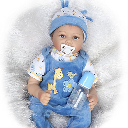 Nicery Reborn Baby Doll Soft Simulation Silicone Vinyl 22inch 55cm Magnetic Mouth Lifelike Toy Boy Girl Blue Animal Eyes Open