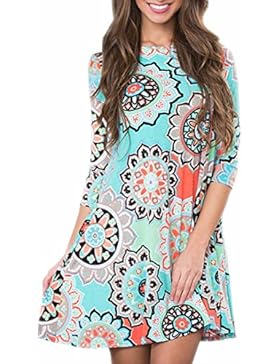 Damen Kleid Longra Damen Weinlese Langarm Boho Maxi Abend-Partei-kleid Strand-Blumenkleid