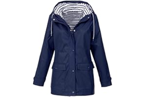 ORANDESIGNE Veste de Pluie Femme Manteau Imperméable Poncho Pluie à Capuche Zippé Cape de Pluie Manches Longues Coup Vent Raincoat Filles Veste Coupe-Vent pour Voyage