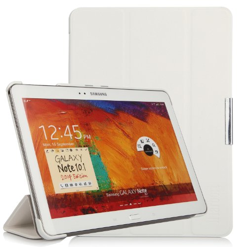 iHarbort® Samsung Galaxy Note 10.1 2014 Edition Hülle Case - Ultra Slim Leder Tasche Hülle Etui Schutzhülle Für Samsung Galaxy Note 10.1 Zoll 2014 Editon P600 P601 Case Holder mit automatischer Weckfunktion (Galaxy Note 10.1 2014 Edition, Weiß)