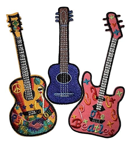 B2see Patch Écusson Guitare Collection de Trois Designs Applique Patches brodé thermocollant