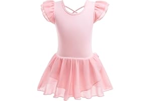 SANOTO Ballettkleidung Mädchen Balettkleider Kinder Ballettkleidung Ballett Kurzarm Kleid Ballerina Kleid Ballettanzug Balletttrikot Tanzkleid Tanzbody mit Rock Tütü Mädchen
