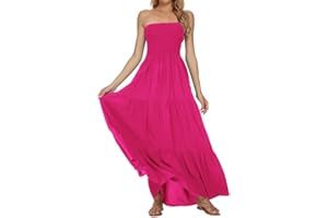 Timathous Donna off Shoulder Estiva Senza Spalline Spiaggia Bohemien Maxi Abito,Top A Tubo Lungo Abiti Vestito