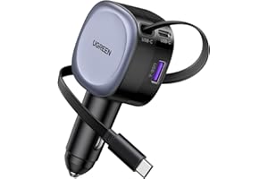 ‎UGREEN UGREEN Wysuwana ładowarka samochodowa 75W do zapalniczki samochodowej Kompaktowa ładowarka samochodowa USB C do szybkiego ładowania iPhone'a 16/16 Pro/16 Pro Max/15 Pro Max, iPada, Galaxy S24, GPS itp