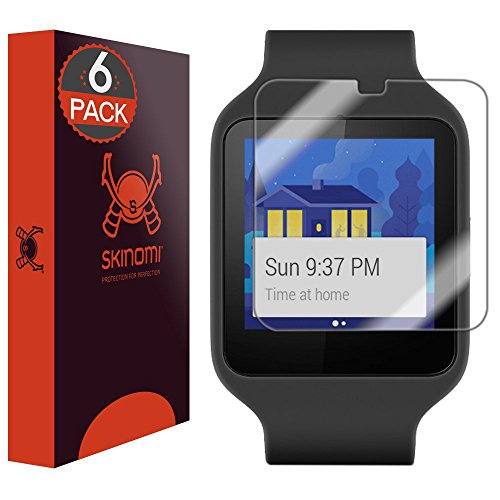 SkinomiSony Smartwatch 3 Screen Protector (6-Pack,Full Coverage), TechSkin - Premium HD Clear Film Ultra High Definition Invisible & Anti-Bubble Crystal Shield